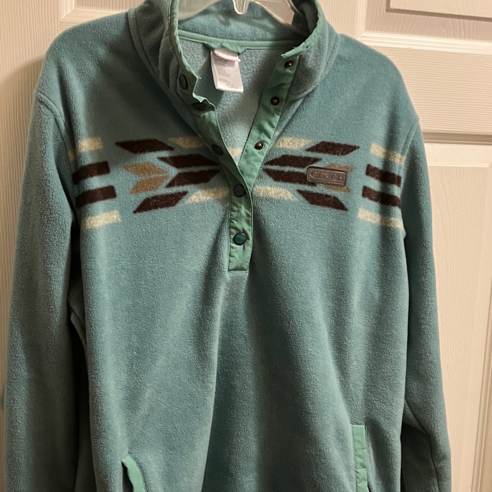 Cinch Teal and Brown Patterned Soft Pullover